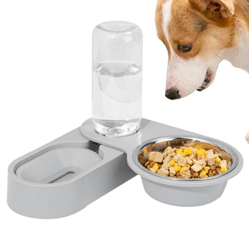 Sionhiuo Katzen-Wasser- und Futterspender, 2-in-1-Futterspender für Futter und Wasser, rutschfester Edelstahl, automatische Futterspender, Tierfutter- und Wasserspender für Katzen, Hunde von Sionhiuo