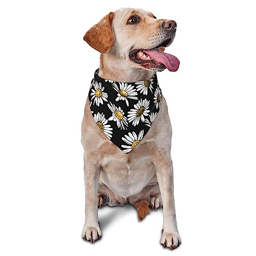 Hundehalstuch mit Kamille oder Gänseblümchen, verstellbar, für mittelgroße und große Hunde, Schwarz von Sipeigyd
