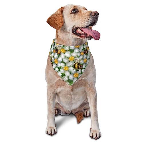 Sipeigyd Bienen und Blume, waschbares Hundehalstuch, Dreieck, verstellbar, für Welpen, Bandana, Taschentuch für Mädchen oder Jungen, Größe M, L, Hund, Katze, 1 Stück von Sipeigyd