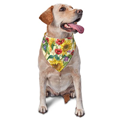 Sipeigyd Hundehalstuch mit Sonnenblumen-Motiv und Kornblumen-Mohnblumen-Motiv, waschbar, dreieckig, verstellbar, für Welpen, Bandana, Lätzchen, Taschentuch für Mädchen oder Jungen, Größe M, L, für von Sipeigyd