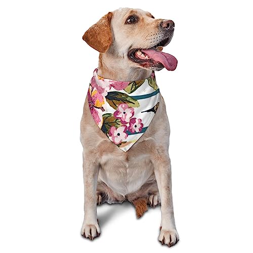 Sipeigyd Vogel und Blumen-Halstuch, waschbar, dreieckig, verstellbar, für Welpen, Bandana, Taschentuch für Mädchen oder Jungen, mittelgroße und große Hunde und Katzen, 1 Stück von Sipeigyd