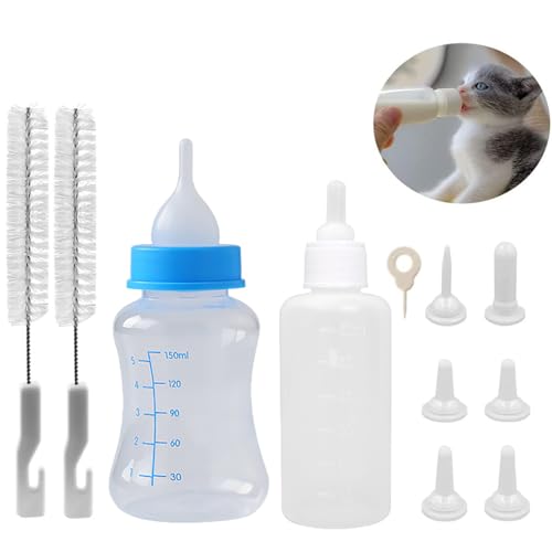 Sipiris 1 Set Aufzuchtflasche für Kleintiere Haustierflasche 150ML and 1PCS Welpenflasche 60ml Puppy Stillflaschen-Kit für Kitten Puppy Small Pet Feeding Tool(blau&transparent) von Sipiris