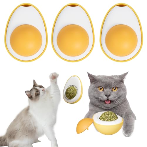 Sipris 3 Stück Eier Katzenminze Balls Spielzeug für Katze, Eier Drehbare Katzenminze Ball Katzenminze Bälle Wand Catnip Balls Toys für Katze von Sipiris