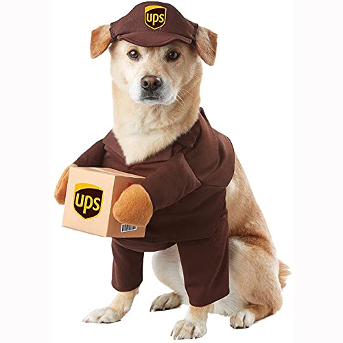 Siqi Lustige Hund Katze Kostüme, Haustier Halloween Weihnachten Cosplay Kleid, Entzückende Postbote Pat Kostüm, Tier Fleece Hoodie Warme Outfits Kleidung-Brown||L(60-70cm) von Siqi