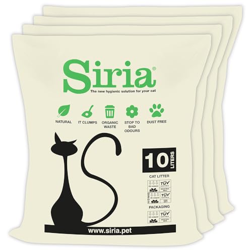 Siria 40L-Katzenstreu Klumpend und Pflanzlich-Set 4 Sack je 10 Liter von Siria