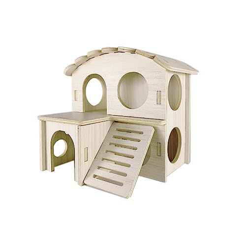 Sirvarni Hamster-Versteckkäfig-Zubehör – Hamsterhaus und Lebensraum aus Holz, mit Kletterleiter und Plattform, Spielplatz, Spielzeug, Kauspielzeug für Zwergsyrische und Maus usw. von Sirvarni