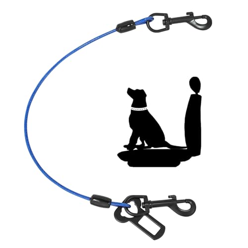 Hunde-Autogeschirr, Sicherheitsgurt aus beschichtetem Draht, Sicherheitsfessel, kein Kauen, Kabelzubehör, Doppelclips und Riegelbefestigung (Blau, 60 cm) von Sisifish