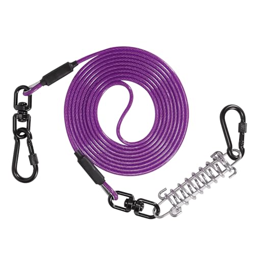 Sisifish Haustier-Auslaufkabel für Hunde, Hunde-Läuferkabel mit Drehhaken und Stoßfeder, Hundeleine für Hof, Outdoor und Camping, Lila, 4 mm x 30 m von Sisifish