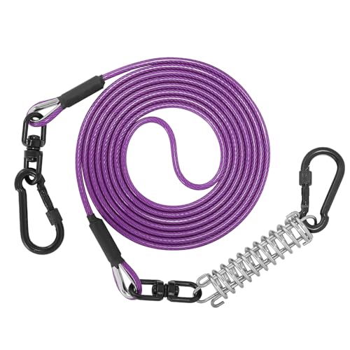 Sisifish Haustier-Auslaufkabel für Hunde, Hunde-Läuferkabel mit Drehhaken und Stoßfeder, Hundeleine für Hof, Outdoor und Camping, Lila, 5 mm x 15 m von Sisifish