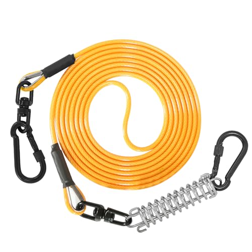 Sisifish Haustier-Auslaufkabel für Hunde, Hunde-Läuferkabel mit Drehhaken und Stoßfeder, Hundeleine für Hof, Outdoor und Camping, Orange, 5 mm x 15 m von Sisifish