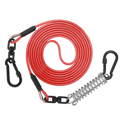 Sisifish Haustier-Auslaufkabel für Hunde, Hunde-Läuferkabel mit Drehhaken und Stoßfeder, Hundeleine für Hof, Outdoor und Camping, Rot, 5 mm x 30 m von Sisifish