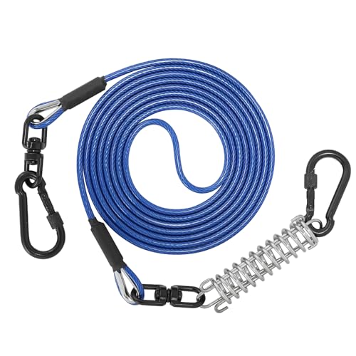 Sisifish Haustier-Auslaufkabel für Hunde, Hundeleinenkabel mit Drehhaken und Stoßfeder, Hundeleine für Hof, Outdoor und Camping, Blau, 5 mm x 3 m von Sisifish