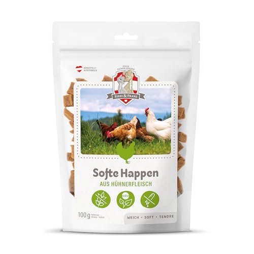 SISSI & FRANZ Softe Happen aus Huhn, 100 g, weiche Leckerlis mit purem Geschmack nach deftigem Hühnerfleisch, getreidefrei, Perfekter Hunde-Snack bei Einer Trainingseinheit von Sissi & Franz