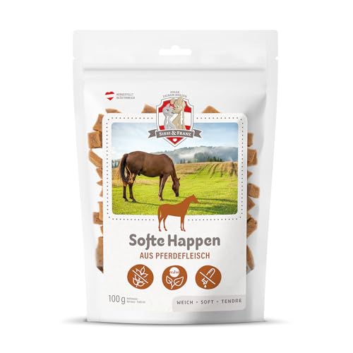 SISSI & FRANZ Softe Happen aus Pferd, 100 g, weiche Leckerlis mit purem Geschmack nach Pferdefleisch, getreidefrei, Perfekter Hunde-Snack bei Einer Trainingseinheit von Sissi & Franz