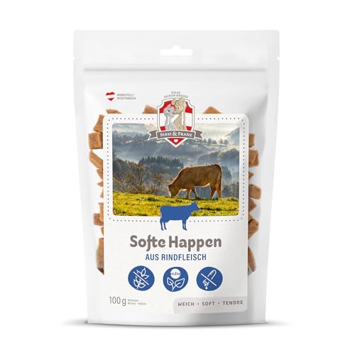 SISSI & FRANZ Softe Happen aus Rind, 100g, weiche Leckerlis mit purem Geschmack nach deftigem Rindfleisch, getreidefrei, Perfekter Hunde-Snack bei Einer Trainingseinheit von Sissi & Franz