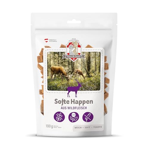 SISSI & FRANZ Softe Happen aus Wild, 100 g, weiche Leckerlis mit purem Geschmack nach edlem Wildfleisch, getreidefrei, Perfekter Hunde-Snack bei Einer Trainingseinheit von Sissi & Franz