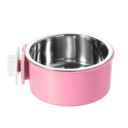 Sitrda Futternapf zum Aufhängen, 2-in-1, abnehmbar, Edelstahl, für Hunde, Kleintiere, Futter, Wassernapf für Katzen, Vögel, Kaninchen, Hamster, Frettchen (Rosa) von Sitrda