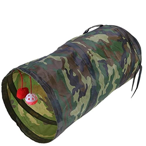 Zusammenklappbarer Katzentunnel, Röhren, Spieltunnel, Spielzeug mit Ball, für drinnen und draußen, für Haustiere, Katzen, Kaninchen, Hunde (Camouflage) von Sitrda