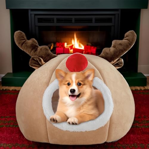 Siuwddee Katzenbett Weihnachten Hundebetten Haustier-Schlafbett Weihnachten Haustier Nest Soft Hundehöhle Katzenhöhle Haustierbett, Rundes Bett, Zelthaus Mit Kissen Für Katzen Und Hunde von Siuwddee