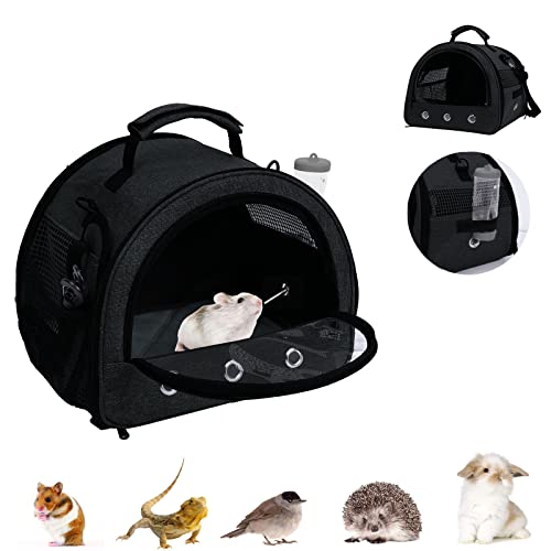 Sixbaola Meerschweinchen-Tragetasche, tragbare Hamster-Tragetasche, Outdoor-Handtasche, atmungsaktive Hamster-Tragetasche mit Wasserflaschenhalter und herausnehmbarem Futter für kleine Tiere von Sixbaola