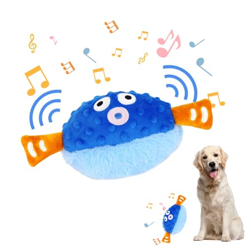 2024 Neu Hundespielzeug Futter Ball, Hundeball Elektrisch Futter Ball, Active Moving Pet Plush Toy, Interaktives Hundespielzeug Leckerli Spielzeug Ball, für Drinnen Draußen (Blauer Kugelfisch) von Skeadex