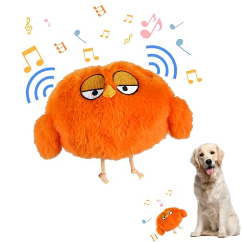 2024 Neu Hundespielzeug Futter Ball, Hundeball Elektrisch Futter Ball, Active Moving Pet Plush Toy, Interaktives Hundespielzeug Leckerli Spielzeug Ball, für Drinnen Draußen (Orange Vogel) von Skeadex