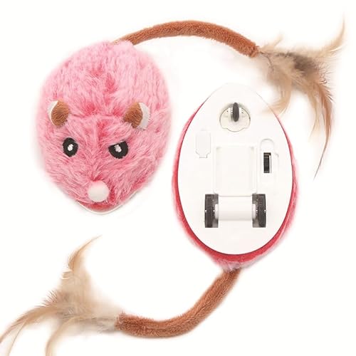 Katzenspielzeug Elektrisch Spielmaus,Katzenspielzeug Maus Elektrisch mit Federschwanz,Interaktives Katzenspielzeug Mäuse USB-Aufladung Kitten Spielzeug Katzenspielzeug Selbstbeschäftigung (Rosa) von Skeadex