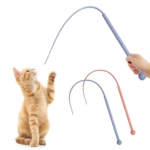 Skeadex 2pcs Katzenangel Lang,Twiggle Tail Katzenspielzeug, 80 cm Katzenangel Silikon, Interaktives Katzenstab Katzenspielzeug für Indoor Katzenspielübungen (2pcs) von Skeadex