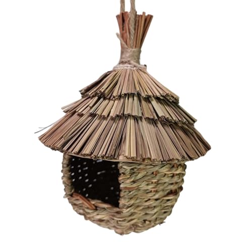 Sklmdrnk Natürliches Vogelhaus, gewebte Vogelhäuser für den Garten, rustikaler Vogelkasten, dekorativer Vogelnistkasten 15 x 15 x 20 cm/5,91 x 5,91 x 7,87 Zoll für Balkon, Ranken (gewebtes Stroh) von Sklmdrnk