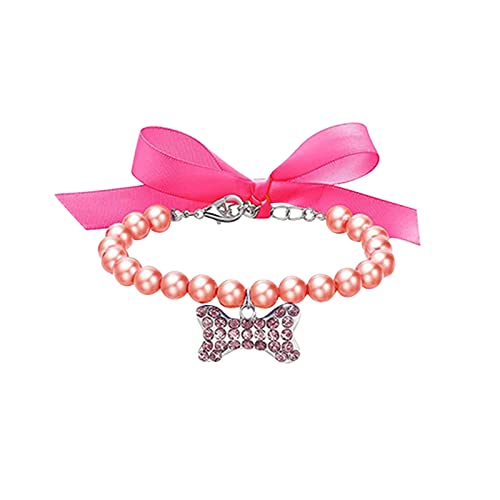 Haustier-Perlenhalsband für kleine Haustiere, Katzen, Hunde, Halsband, Hundeknochen, Verstellbarer Anhänger, Schmuck Halsband (Hot Pink, M) von SkotO