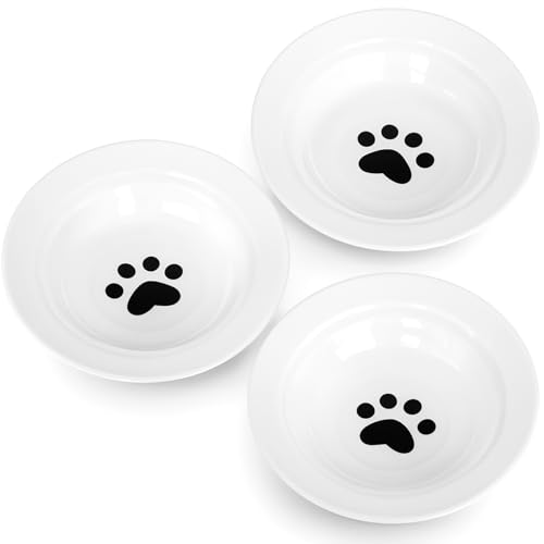 3er-Set Keramik-Katzennäpfe – Flache, breite Futter- und Wassernäpfe, Futternapf Katze Keramik, Katzenfressnapf, Anti-Whisker Fatigue Design, ideal für Kätzchen, Katzen & Kleintiere von Skrtuan