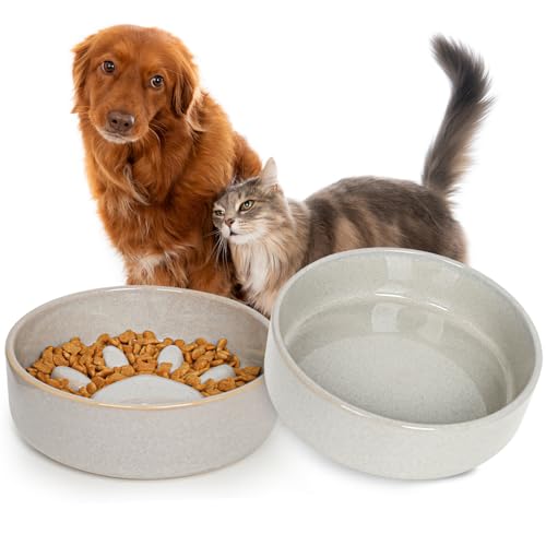 Hundenapf Keramik - 2-teiliges Set mit Anti Schling Napf Hund und Fressnapf, 16cm 450ml Fassungsvermögen Leicht zu reinigen Futternapf für Katzen und Kleine Hunde von Skrtuan