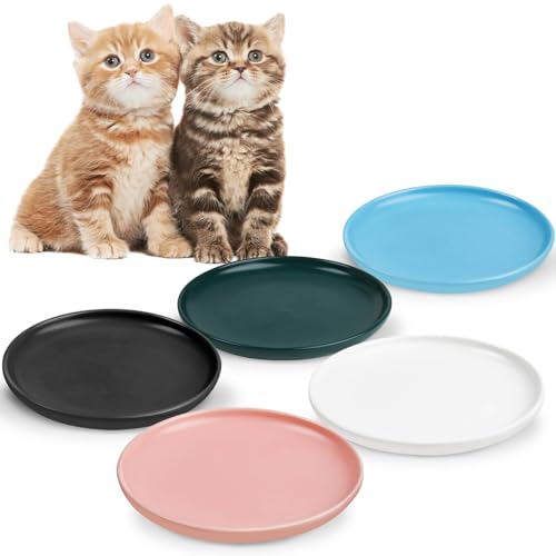 Katzennapf Keramik 5er-Set,Futternapf Katze Keramik Katzenfressnapf Für Kätzchen & Kleintiere Katzenfutter Napf Katzenschüssel Flach Futterschale Katze Katzen Napfset von Skrtuan