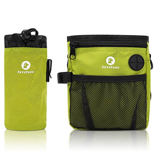 SkyeFang Futterbeutel Hund,2 in 1 Leckerlibeutel für Hunde,mit Wasserflasche Tasche,Abnehmbare Futtertasche mit Kotbeutelspender für Gassigehen & Hundetraining (Grün) von SkyeFang