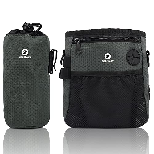 SkyeFang Futterbeutel Hund,2 in 1 Leckerlibeutel für Hunde,mit Wasserflasche Tasche,Abnehmbare Futtertasche mit Kotbeutelspender für Gassigehen & Hundetraining (Schwarzgrün) von SkyeFang