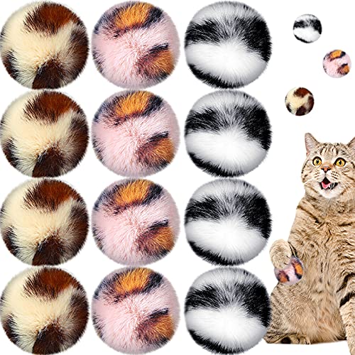 Skylety 12 Stück Große Weiche Kunstfell Ball Katzenspielzeug Patch Puff Plüsch Pom Katzenspielzeug Bälle mit Katzenminze für Katzen Kätzchen, 2 Zoll (Rosa, Tiger, Schwarz) von Skylety