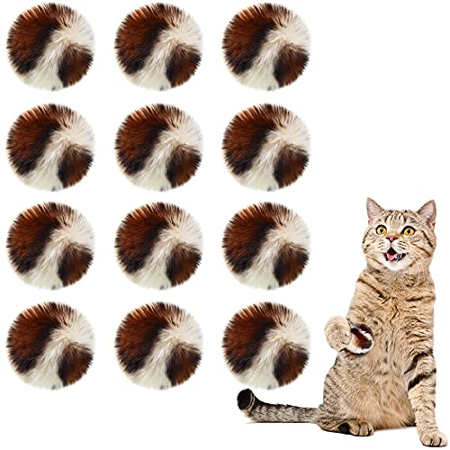 Skylety 12 Stück große weiche Kunstfellball Katzenspielzeug Patch Puff Plüsch Pom Katzenspielzeug Bälle mit Katzenminze für Katzen Kätzchen, 2 Zoll (Tiger) von Skylety