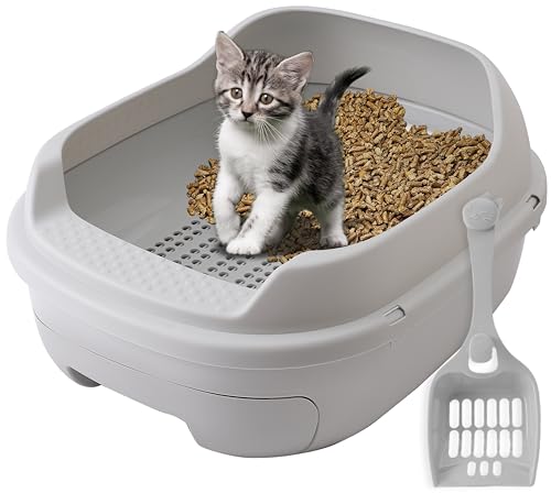 Skywin Katzentoilette zum Sieben von Katzen, Kätzchen, Kaninchen und anderen Kleintieren, Geruchskontrolle, leicht zu reinigen (grau) von Skywin