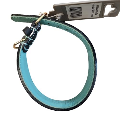 Verstellbares Leder-Hundehalsband für Whippets, 35,6 cm, Schwarz/Aqua, 35,6 cm von Slaneyside