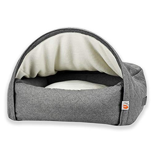 Sleepy Fox® - Premium Höhlenbett für Hunde und Katzen - Preisgekröntes, Patentgeschütztes Design (Grau Gesteppt, Small: 65w x 55d x 40h cm) von KONA CAVE