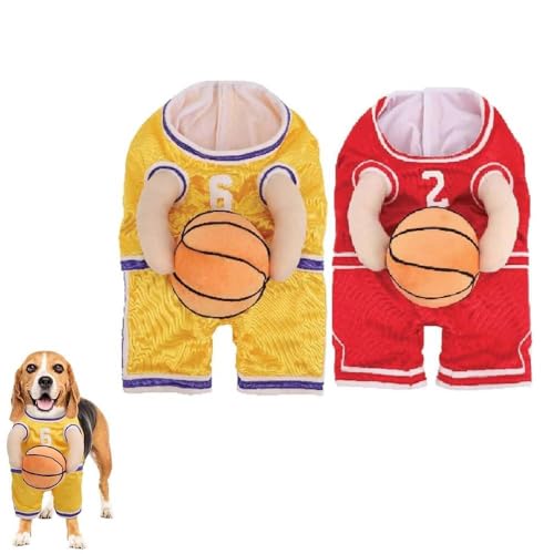 Slipasikao Hunde-Basketballkostüm mit Ball, lustiges Basketball-Hundekostüm, Hunde-Basketball-Halloweenkostüm, Hunde-Basketballspielerkostüm mit Ball, verstellbare Träger (Large,Red +Yellow) von Slipasikao