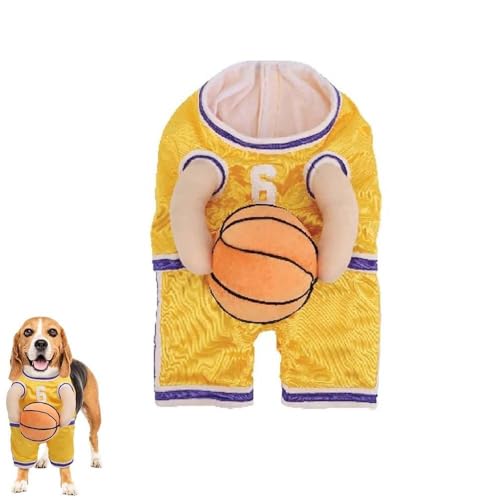 Slipasikao Hunde-Basketballkostüm mit Ball, lustiges Basketball-Hundekostüm, Hunde-Basketball-Halloweenkostüm, Hunde-Basketballspielerkostüm mit Ball, verstellbare Träger (Large,Yellow) von Slipasikao