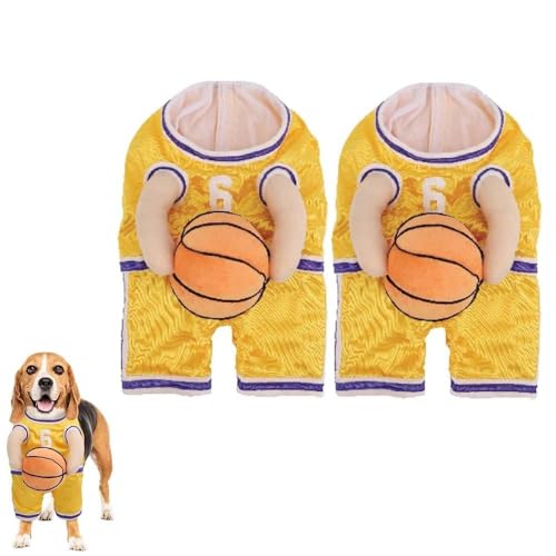 Slipasikao Hunde-Basketballkostüm mit Ball, lustiges Basketball-Hundekostüm, Hunde-Basketball-Halloweenkostüm, Hunde-Basketballspielerkostüm mit Ball, verstellbare Träger (Large,Yellow*2) von Slipasikao