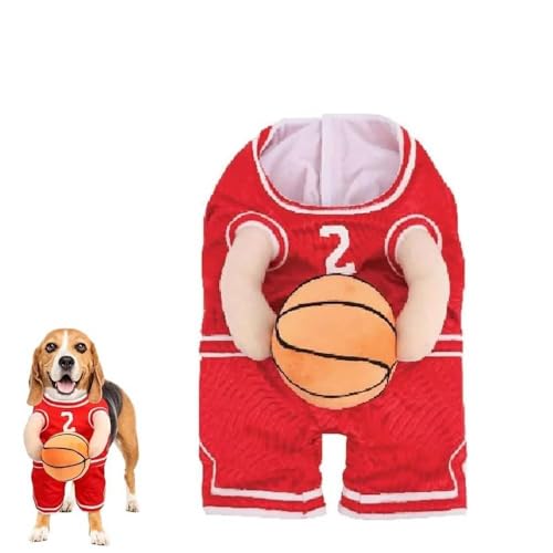 Slipasikao Hunde-Basketballkostüm mit Ball, lustiges Basketball-Hundekostüm, Hunde-Basketball-Halloweenkostüm, Hunde-Basketballspielerkostüm mit Ball, verstellbare Träger (Medium,Red) von Slipasikao