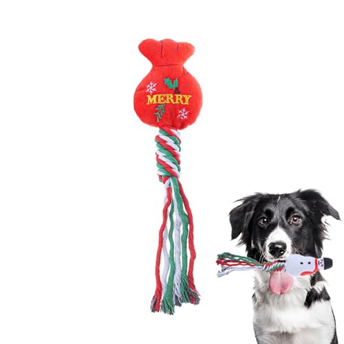 Slipasikao Weihnachtsspielzeug für zahnende Welpen, 6 Stück Weihnachtskauspielzeuge für Hunde, quietschende Plüschspielzeuge für Hunde, robuste Seilspielzeuge für kleine und mittelgroße Hunde (E) von Slipasikao