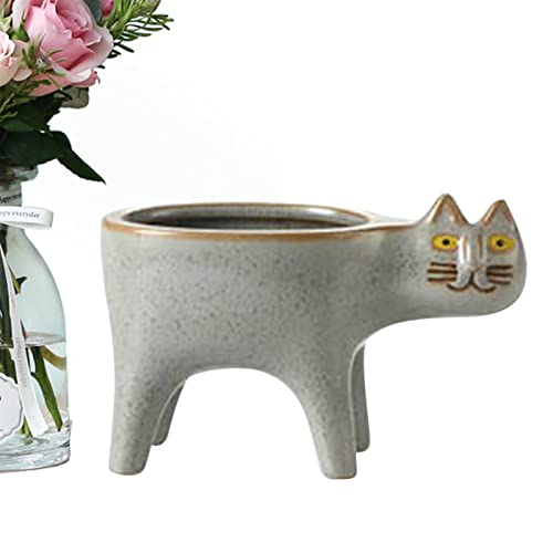 Sloane Katzen- -Topf - Kätzchenschwanz Blumentopf,Mini niedliche Cartoon-Pflanzgefäße Katze, mit Abflussloch, Blumentopf, Keramik-Ornamente, Katzengeschenke für Katzenliebhaber im Büro von Sloane