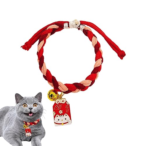 Sloane Katzenhalsband mit Glöckchen, Buntes Kätzchen-Halsband aus Baumwolle, Flexibles Knotendekorationszubehör für Katzen, Hunde und andere Kleintiere von Sloane