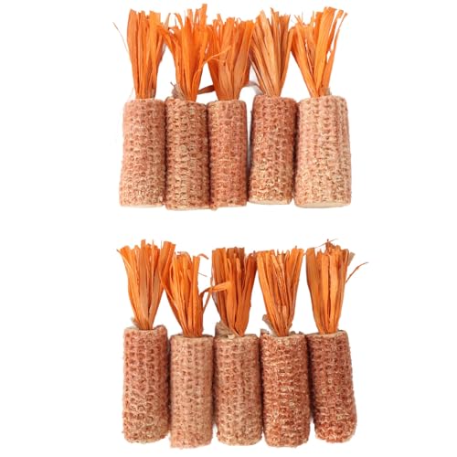 10 pcs Hamster Maiskobte Spielzeug, kleine tierische Spielzeugzähne Pflege Holzzubehör Karotten -geformte Zähne Schleifen Kaninchen Mais Kauen Kauen Spielzeug für Hamster (Orange l Größe) von Sluffs