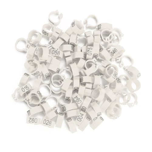 Sluffs 100Pcs 8mm Bird Leg Bands Rings,Colorful 001-100 Numbered Pigeon Foot Rings,Bird Leg Bands Rings Birds Tags Leg Bands Clip for Quail Dove Lovebirds Finch and Small Poultry (White) von Sluffs