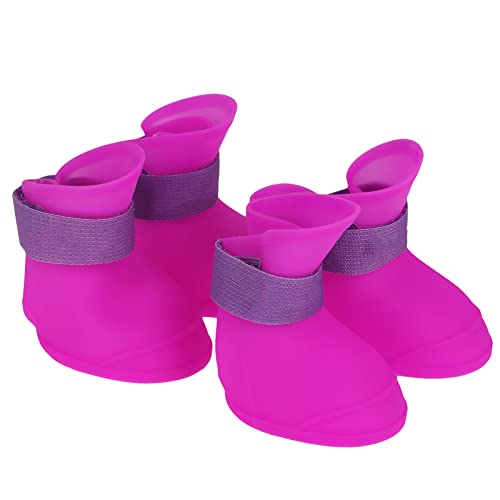 Sluffs 4er-Pack Silikon-Haustier-Hunde-Regenstiefel, Gummischuhe, Niedliche Wasserdichte Stiefel Für Haustiere, Modische, Rutschfeste Wanderschuhe(L-lila) von Sluffs